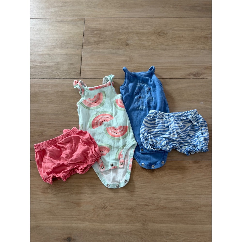 Carters Baby Girl 3M Watermelon Zebra Summer Bodysuit Bloomer Set 4pc Lot